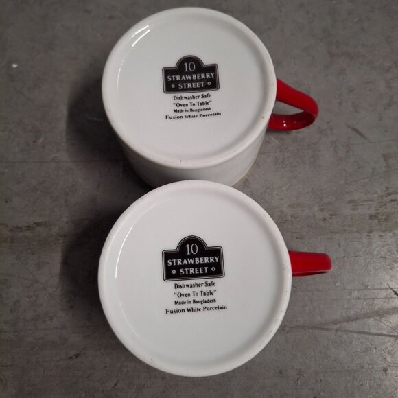 Set of 2 10 Strawberry Street Porcelain Mugs With Red Handles Gold Trim 8 Oz - Picture 5 of 5